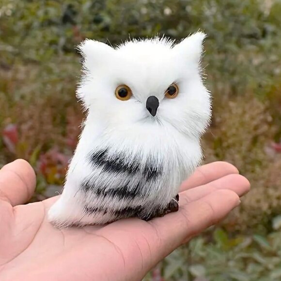 Owl Faux Fur Plush Realistic Animal Figurine Ornament Bird Adorable Decoration - Picture 2 of 4